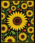 Sunny Yellow Sunflower Black Garden Rug