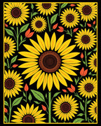 Sunny Yellow Sunflower Black Garden Rug