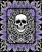Black White Purple Skull Floral Frame Rug
