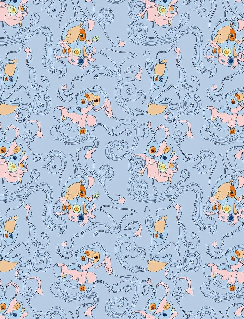 Pastel Blue Whimsical Creature Swirl Rug