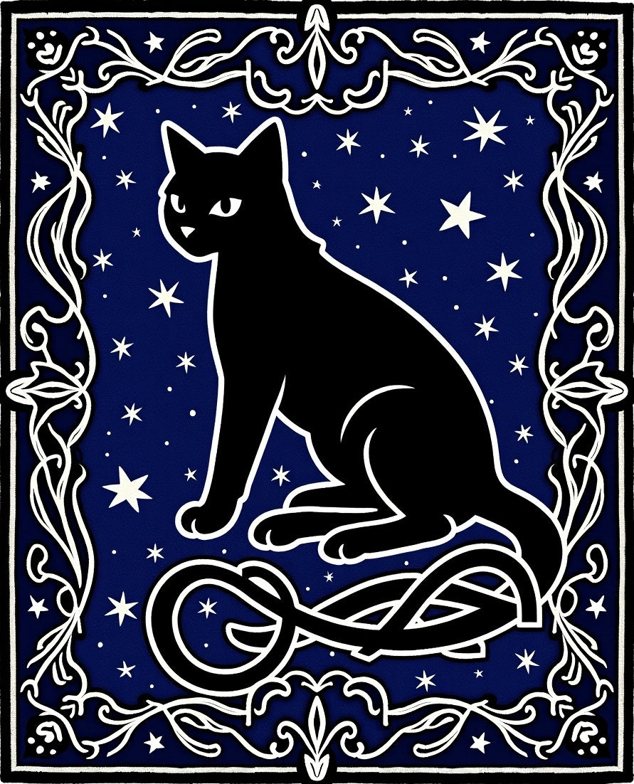 Black Cat Cosmic Night Ornate Rug