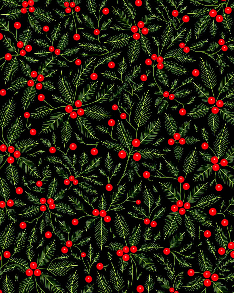 Emerald Green Holly Berry Vines Rug
