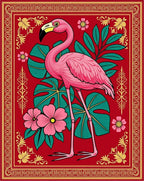 Pink Flamingo Tropical Floral Border Rug