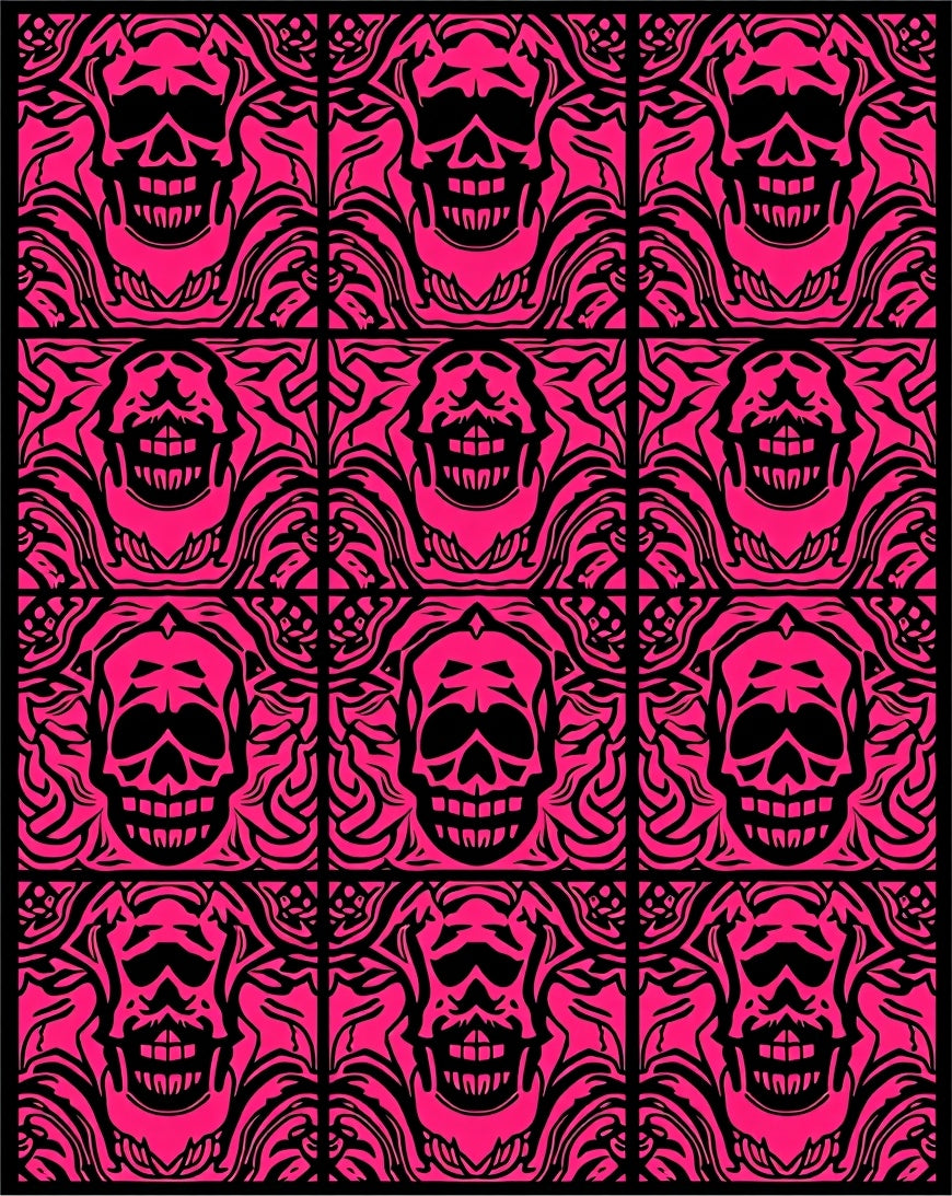 Hot Pink Skull Organic Collage Rug