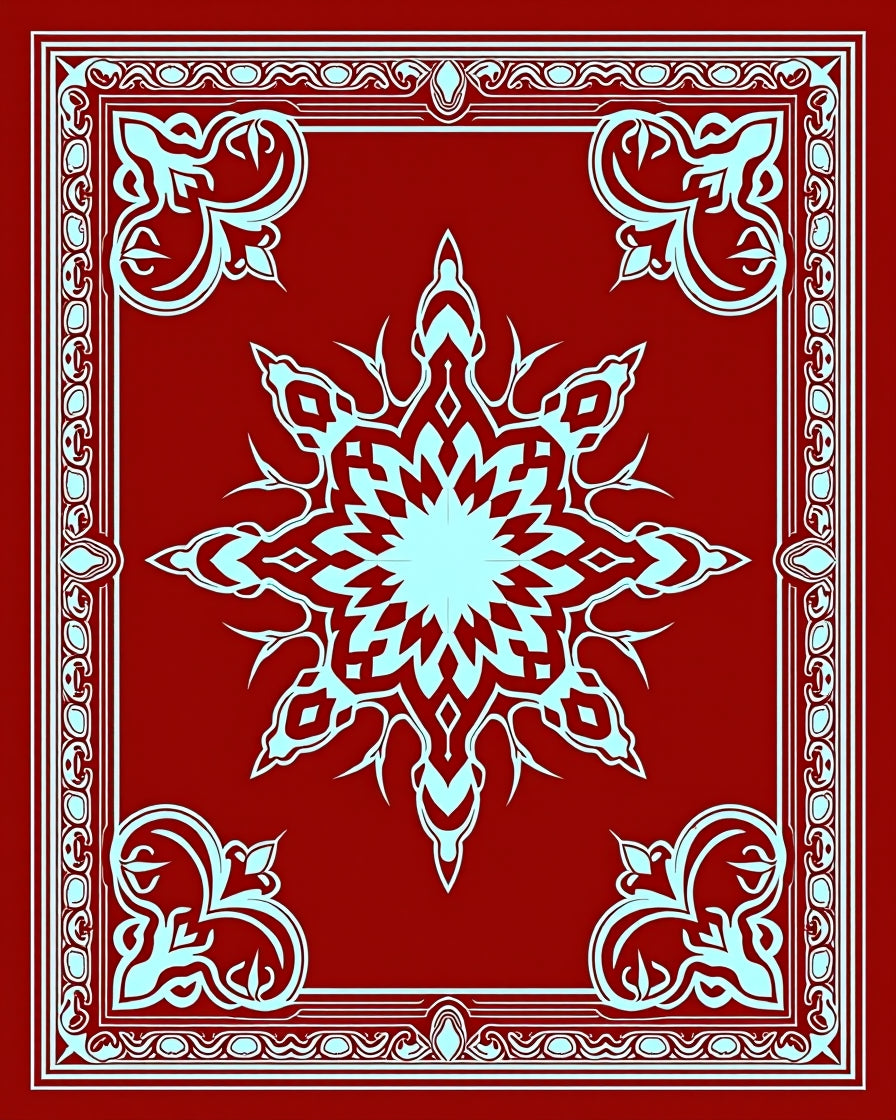 Ornate Red Cyan Starburst Medallion Rug