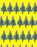 Festive Green Christmas Trees Red Stars Rug