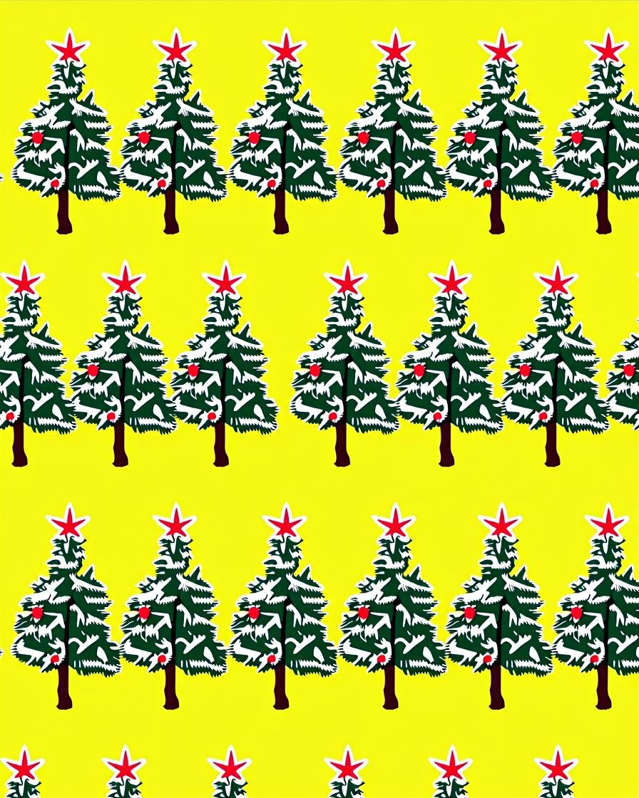 Festive Green Christmas Trees Red Stars Rug