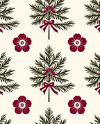 Crimson Floral Pine Bough Arrangement Rug