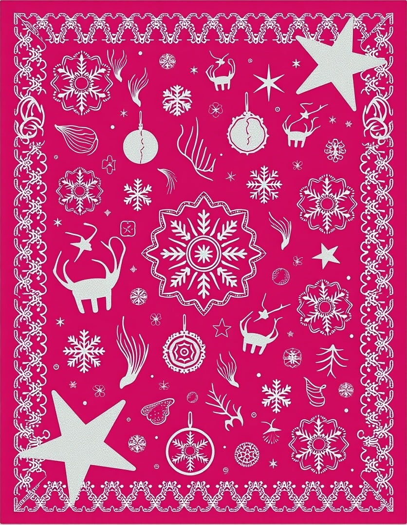 Fuchsia White Winter Festive Collection Rug