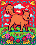 Whimsical Orange Squirrel Meadow Blooms Rug