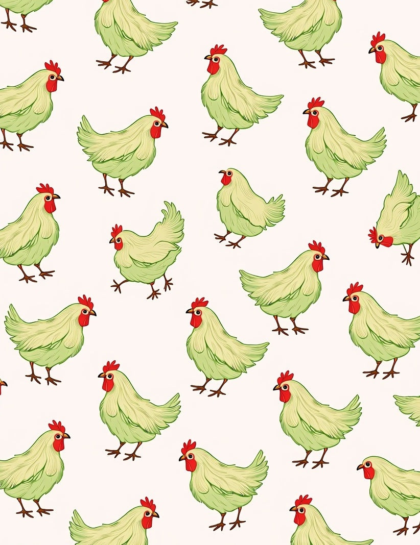 Charming Light Green Hen Motif Rug