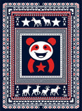 Navy Red White Whimsical Panda Deer Star Rug