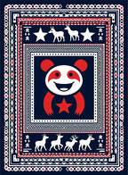 Navy Red White Whimsical Panda Deer Star Rug