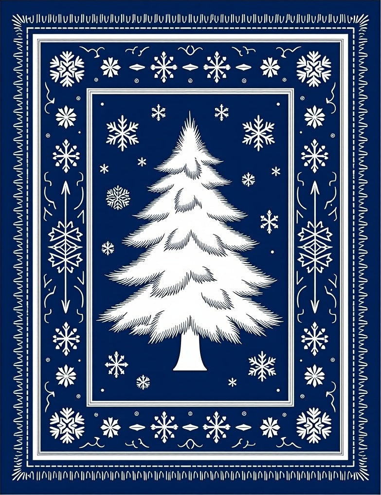 Navy Winter Snowflakes Christmas Tree Rug