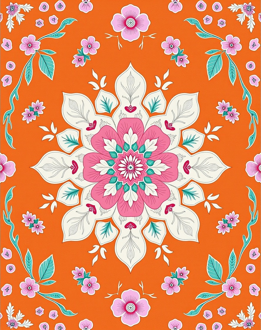 Vibrant Pink Floral Kaleidoscope Rug