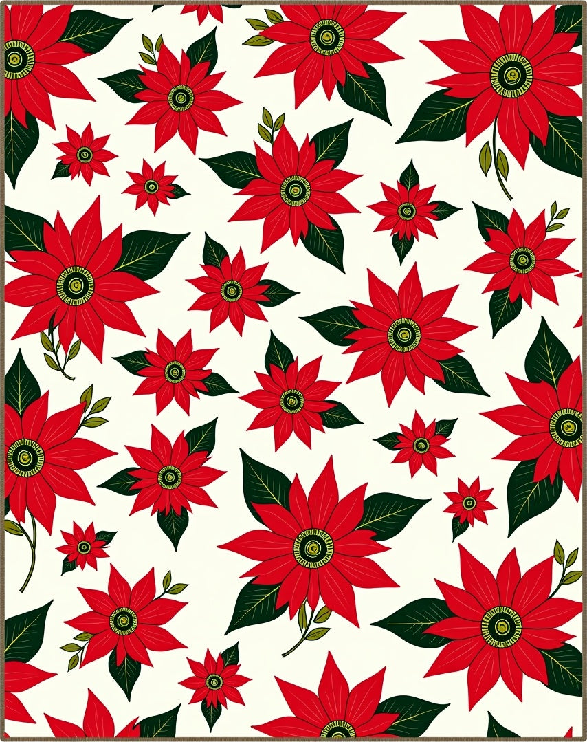 Bold Red Poinsettia Foliage Scatter Rug
