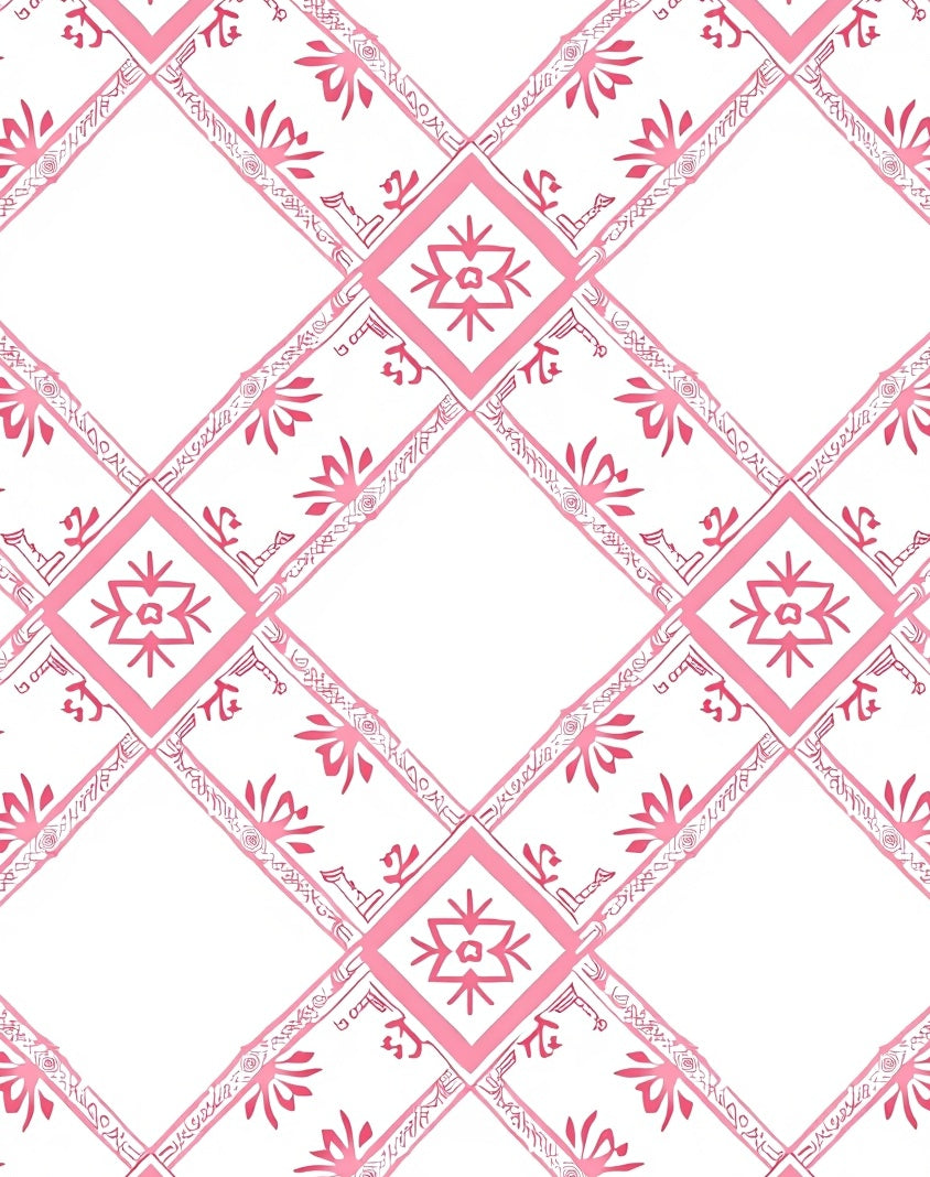 Coral Pink Tribal Diamond Lattice Rug