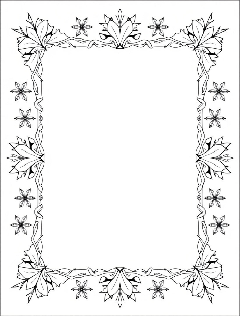 Outline Floral Vine Border Framing Elements Rug