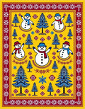 Cheery Snowmen Blue Pine Trees Yellow Rug