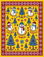 Cheery Snowmen Blue Pine Trees Yellow Rug