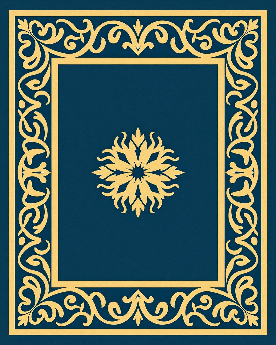 Ornate Gold Scrollwork Centerpiece Rug
