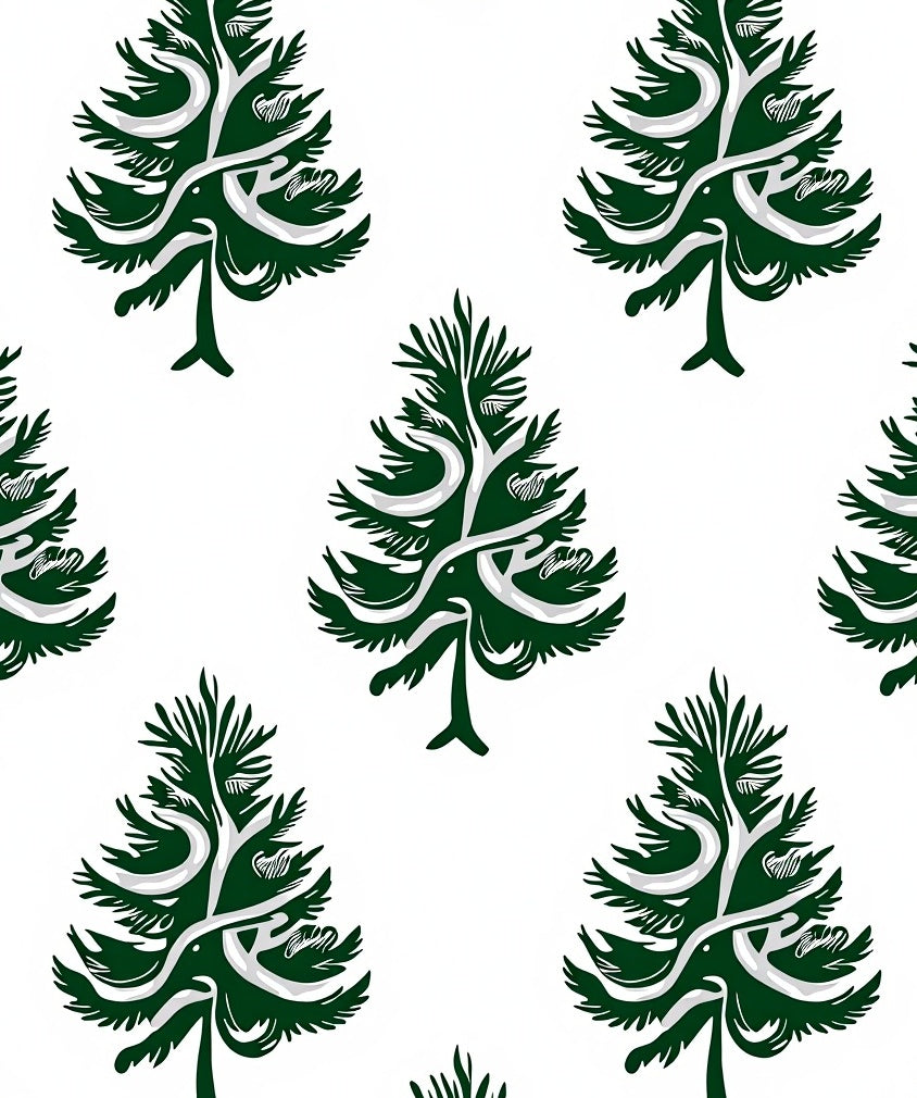 Dark Green Snowy Evergreen Tree Rug