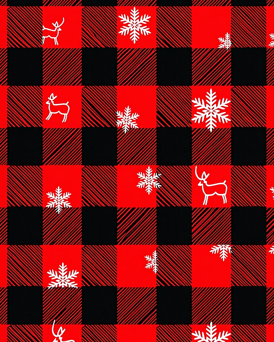 Red Black Buffalo Check Reindeer Snowflake Rug