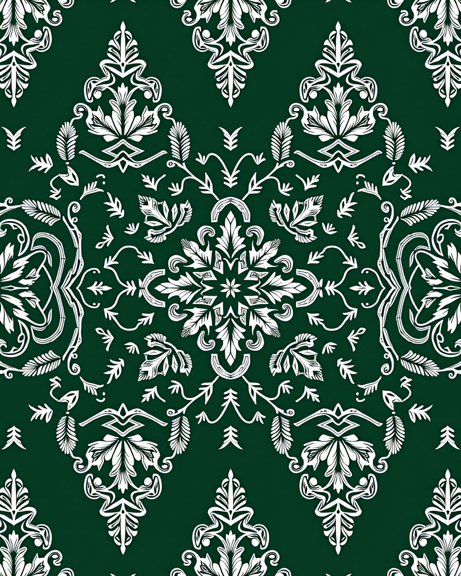 Elegant White Damask Emerald Swirl Rug