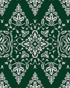 Elegant White Damask Emerald Swirl Rug