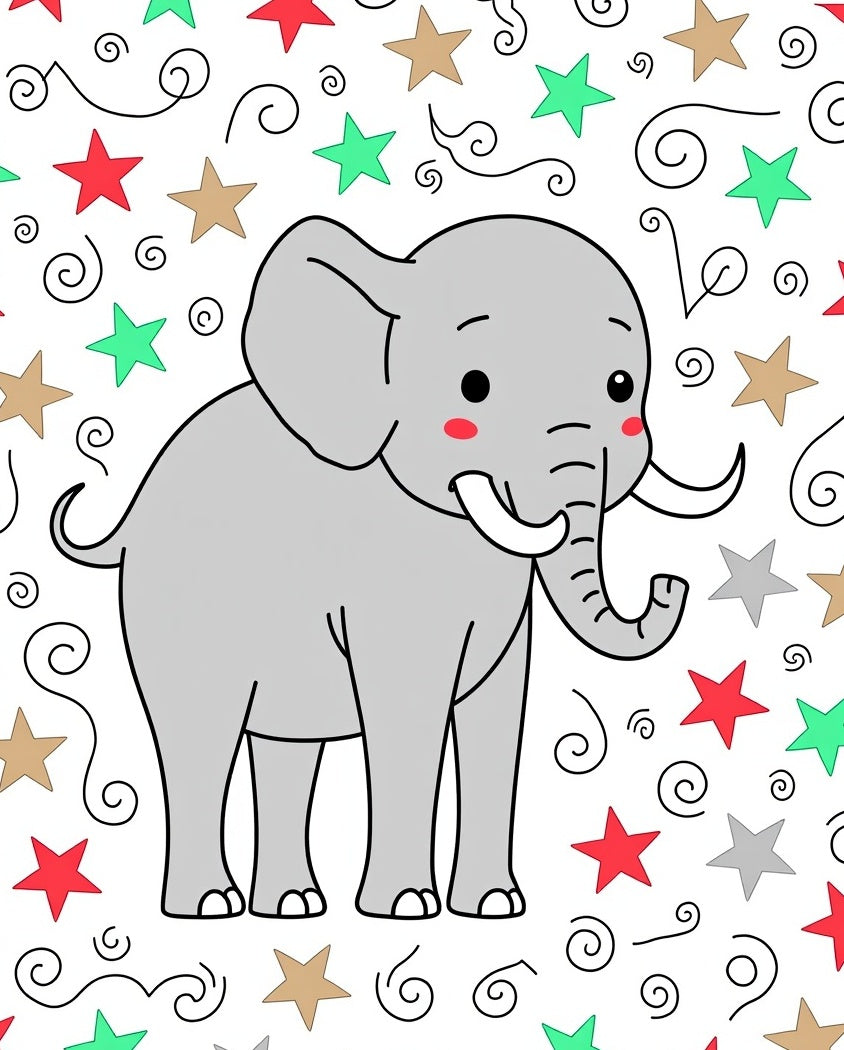 Cute Gray Elephant With Stars Rug