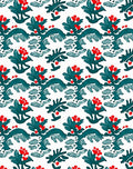 Teal Red Berry Branch Repeating Pattern Rug