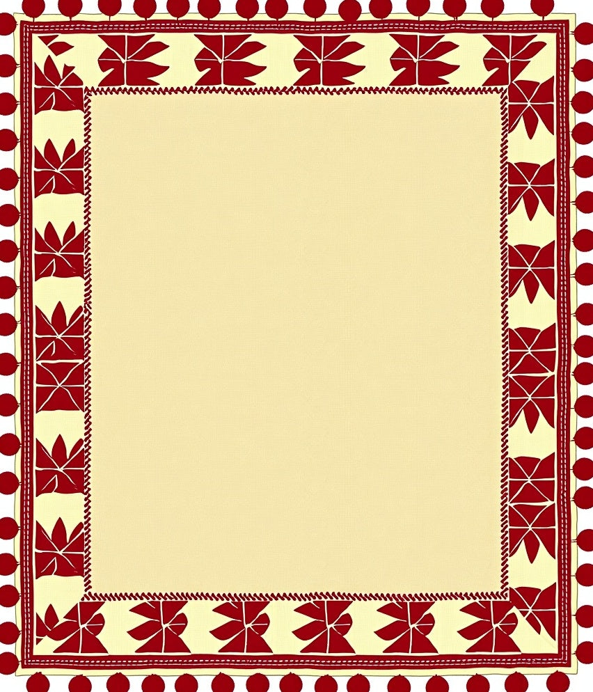 Crimson Pom Pom Square Motif Rug