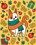 Whimsical dog with autumn leaves and ornaments Rug