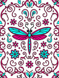 Hot Pink Turquoise Dragonfly Floral Scroll Rug