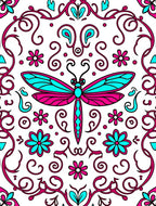 Hot Pink Turquoise Dragonfly Floral Scroll Rug