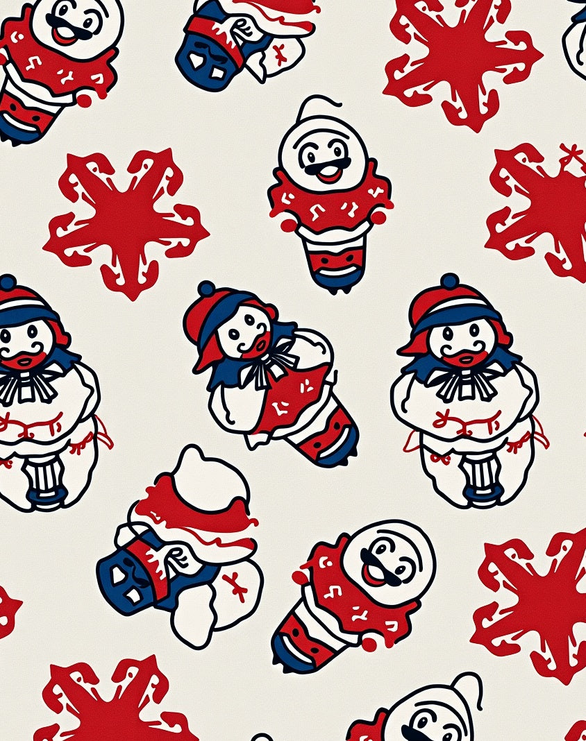 Crimson Blue Snowman Starry Scene Rug