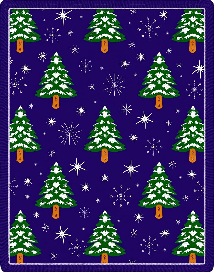 Happy Evergreen Trees Snowfall Scene Rug