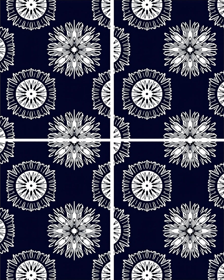 Navy White Radial Sunburst Medallion Rug