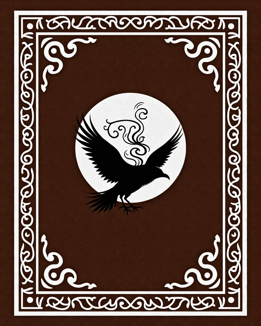 Dark Brown Black Bird Circular Frame Rug