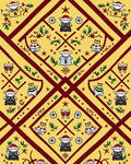 Crimson Yellow Folk Art Figures Rug