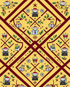 Crimson Yellow Folk Art Figures Rug