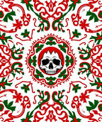 Crimson Green Skull Medallion Mandala Rug
