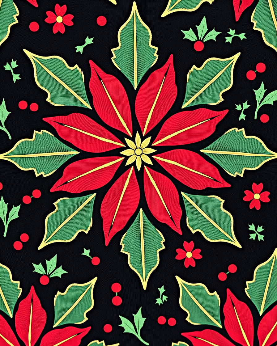 Red Green Poinsettia Holly Medallion Rug