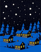 Midnight Blue Starry Village Houses Rug