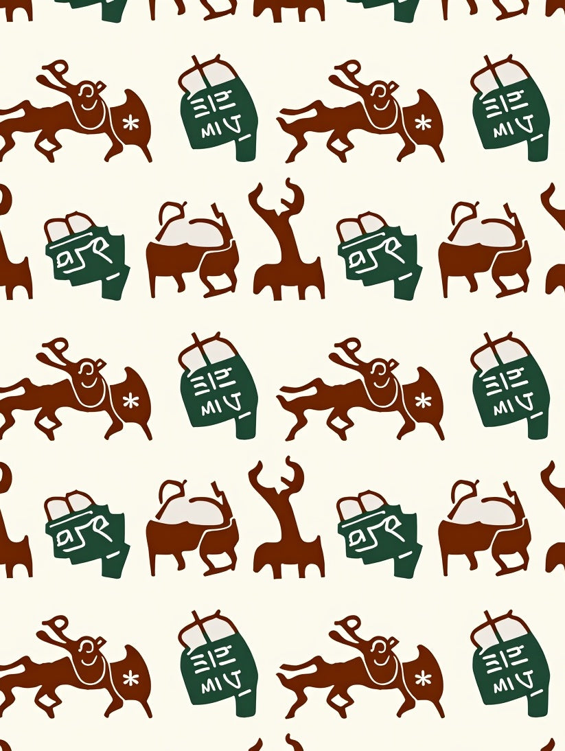 Earthy Brown Deer and Symbols Rug