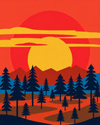 Crimson Sunset Forest Landscape Rug