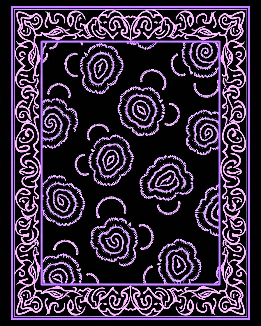 Lavender Floral Bloom Border Rug