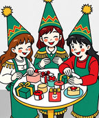 Festive Holiday Girls Gift Wrapping Scene Rug