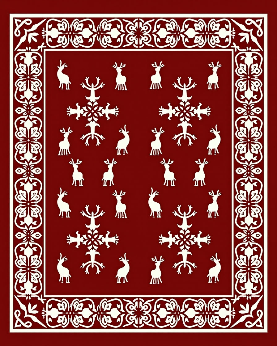 Rustic Ivory Deer and Snowflakes Rug