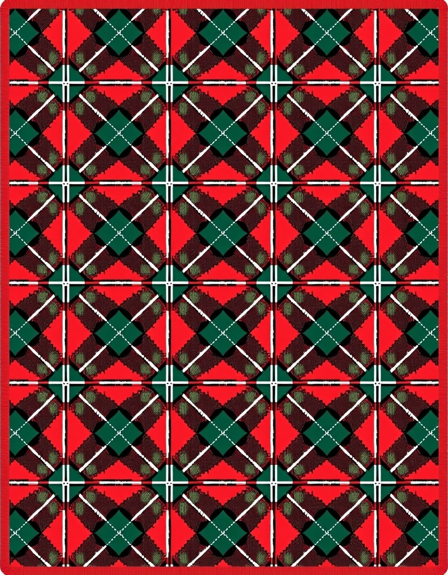 Festive Red Green Plaid Squares Rug